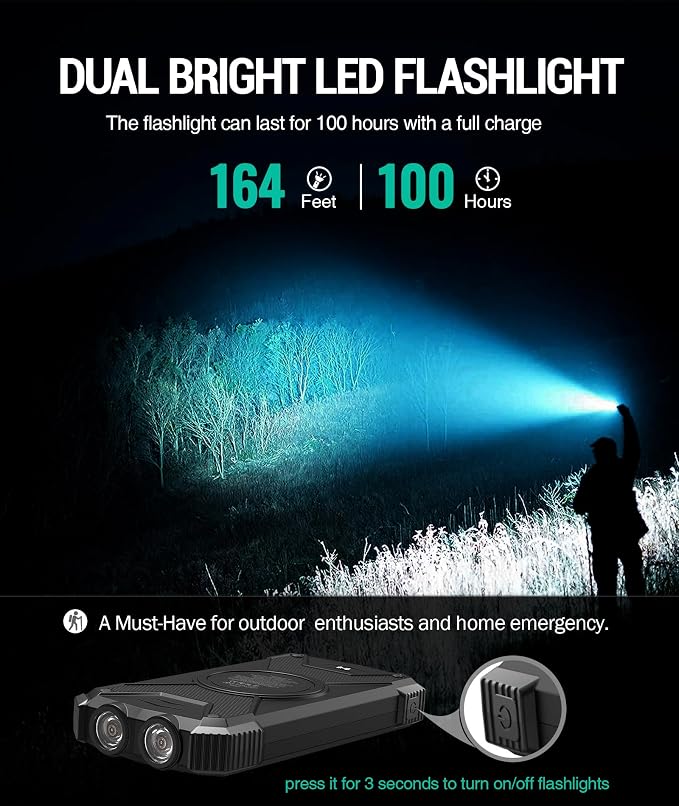 BLAVOR Solar Power Bank 10,000mAh, Portable Wireless Charger, 20W Fast Charging External Battery Pack with USB C for Cell Phones, Solar Panel Charging with Dual Flashlight for Camping - Image 7