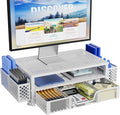 Simple Trending 2 Tier Metal Monitor Stand Monitor riser and Computer Desk Organizer with Drawer and Pen Holder for Laptop, Computer, iMac, White by SimpleTrending