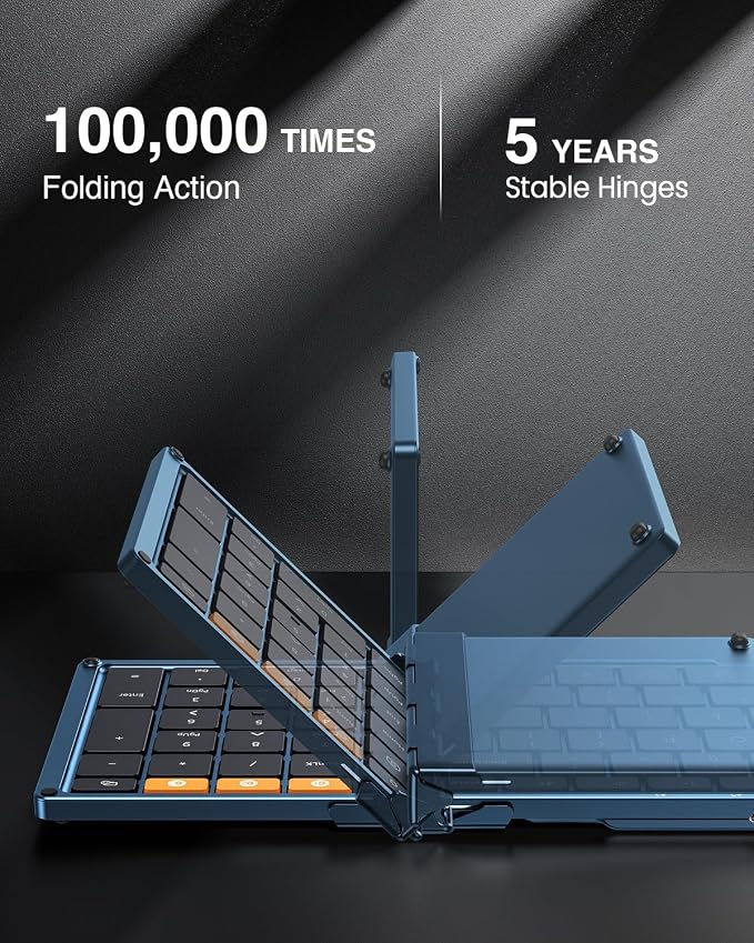 ProtoArc XK01 Full-Size Foldable Bluetooth Keyboard for Travel, Blue | 105 keys, number pad, 0.65in keycaps, 3-device Bluetooth 5.1 switching, USB-C charging, for laptop tablet phone - Image 3