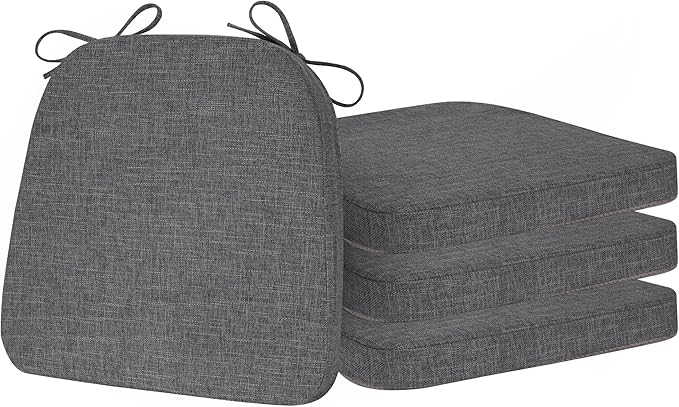 ELFJOY Non-Slip Chair Cushions for Dining Chairs Dark Grey 16.7"x16" | 4 Pack, with Ties and Washable Cover, U Shape, Breathable Fabric, for Kitchen Dining Office Folding Chairs，Comfortable by ELFJOY