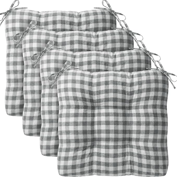 Geetery 4 Pack Chair Cushions, 16" x 15",Gray and White,Plaid by Geetery