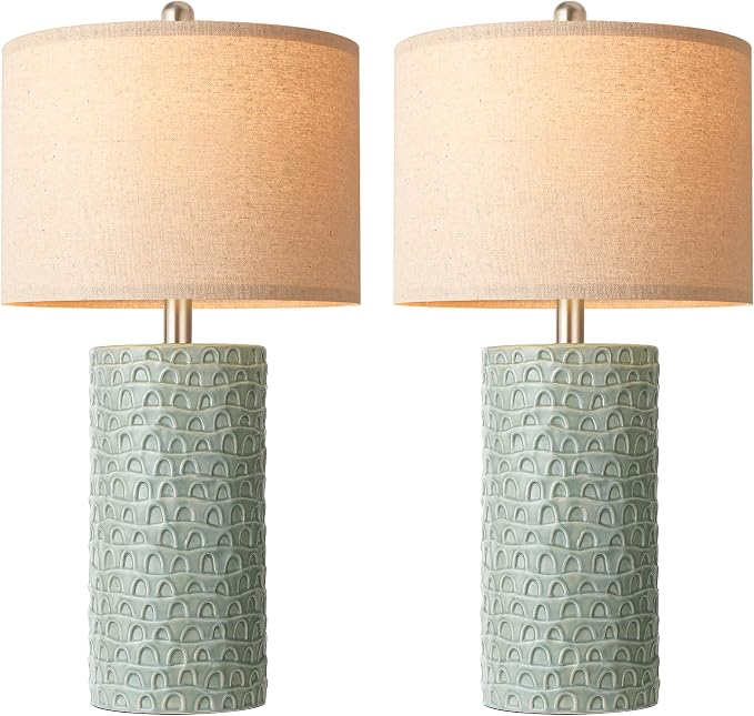 23" Modern Ceramic Table Lamp Set of 2, Table Lamps for Living Room, Rustic Farmhouse Bedside Lamps Nightstand lamp for Bedroom, Desk Lamp for End Table Home Decor Light Green - Image 9