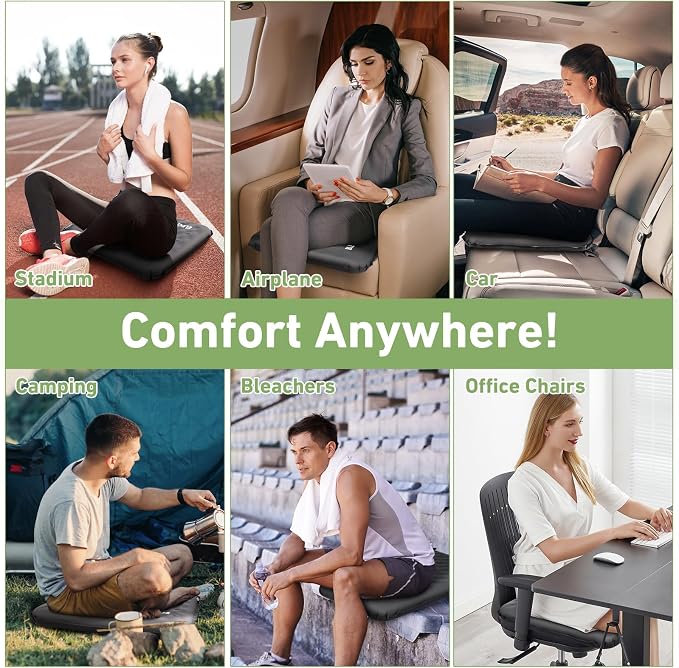 Inflatable Seat Cushion, 2 Pack Self Inflating Compact Stadium Seat Cushion | Airplane Bleacher Seat Cushion Comfortable & Portable Blow-Up High Density Foam Pad for Travel Outdoors Camping (Grey) - Image 8