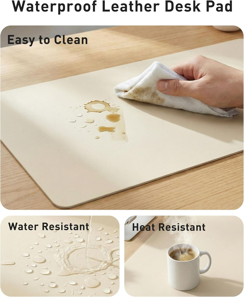 Aothia Faux Leather Desk Mat - Large Mouse Pad, Non-Slip PU Leather Blotter, Waterproof Writing Surface for Office and Home (Beige, 63" x 24") - Image 7
