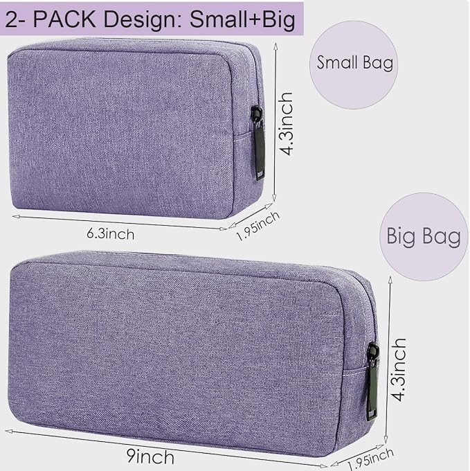 CAAORDKSO Electronic Organizer Travel Case, Electronic Accessories Storage Bag, Portable Waterproof Cable Organizer Bag for Laptop Charger Mouse, USB, Cord, Power Bank, Earphone, Pen(Small+Big,Purple) - Image 3