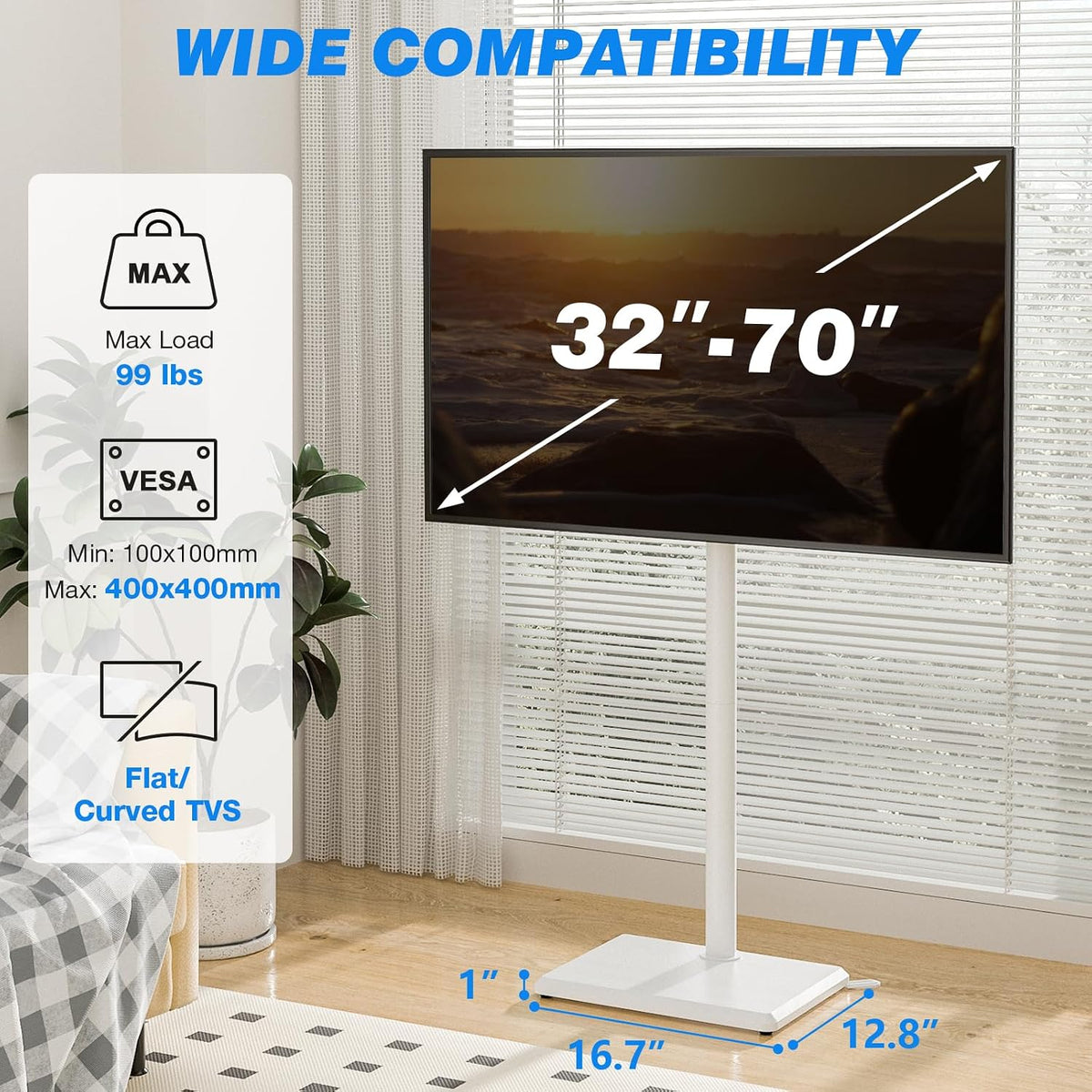 Rfiver Floor TV Stand with Mount for 32-70 inch TVs up to 99 lbs, Swivel Height AdjustableTV Floor Stand, Tall TV Stand with Wood Base, Saving Space Design for Living Room, Bedroom and Corner - Image 6