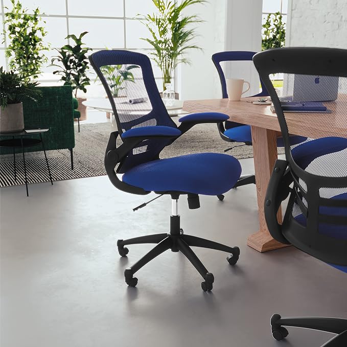 Flash Furniture Kelista Mid-Back Blue Mesh Swivel Ergonomic Task Office Chair with Flip-Up Arms - Image 2