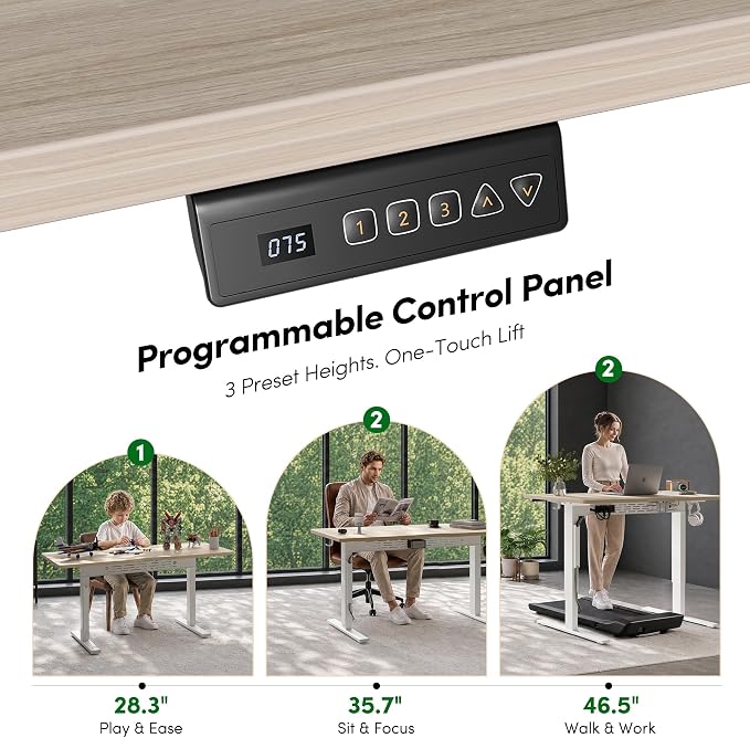 FEZIBO Electric Standing Desk with L-Shaped Crossbar & Cable Management System, 48 x 24 Inches Sit Stand up Desk, Adjustable Height Standing Desk for Home Office, Light Walnut - Image 9