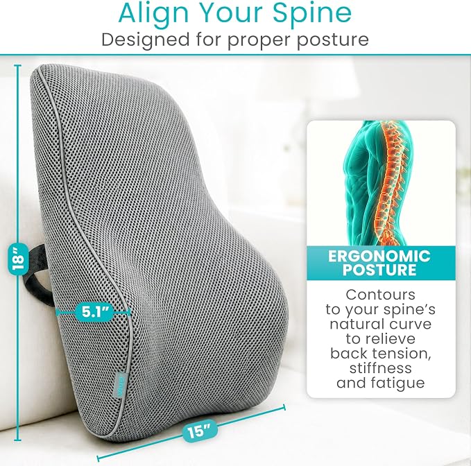 Vive Full Lumbar Pillow - Memory Foam Contour Support Cushion for Lower Back Pain | Back Pain - Image 3
