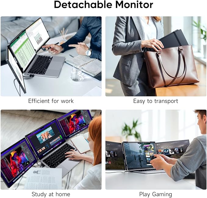 14" FHD 1200P IPS Laptop Screen Extender Fits 14"-17.3" Laptops | Triple Portable Monitor for Laptop, Plug & Play Dual Screen Compatible with Win, Mac, Android&Chrome OS - Image 6
