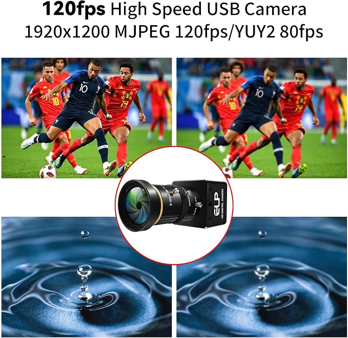 120fps Global Shutter Camera,USB3.0/2.0 High Speed Color Webcam,10X 5-50mm Manual Zoom Lens,1920x1200 Max Resolution,Wide System Support for High Speed Motion Analysis Golf Swing 3D Printer - Image 2