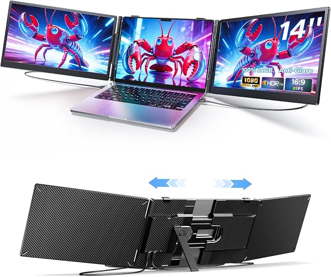 Laptop Screen Extender, Triple Screen Laptop Monitor Extender for 13”-17.3” Laptop, 14” 1080P FHD IPS Portable Monitor with 100% sRGB, Plug & Play Monitor Extension for Business Travel,Coding & Gaming by AnykingOfficial