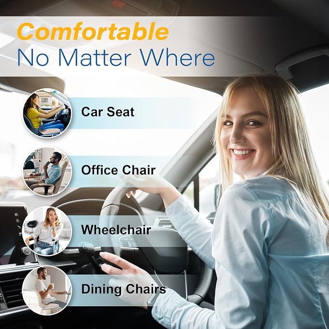 Allaboutsla Car Seat Cushion for Driving, Car Seat Pillow for Short Drivers | Ergonomic Memory Foam Seat Cushion for Pain Relief, Adult Booster Seat for Car, Butt Cushion for Car, Truck, Office, Beige - Image 9