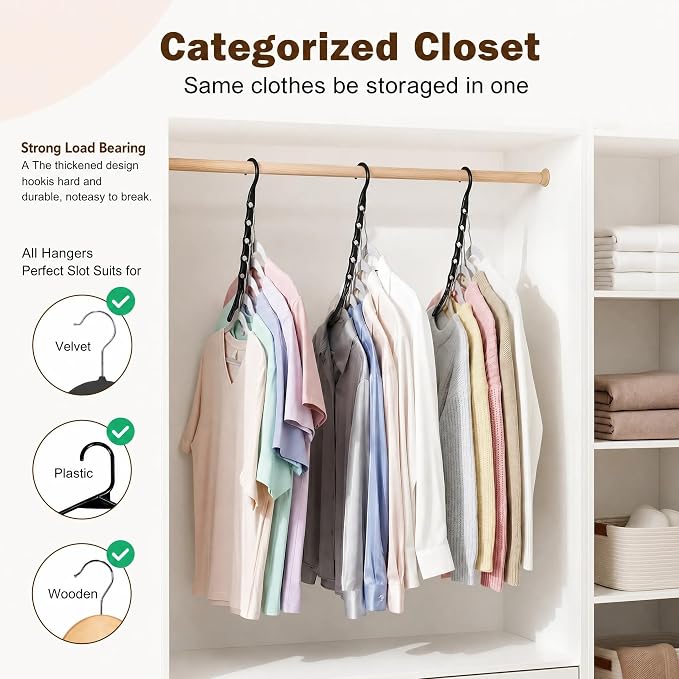 HOUSE DAY Closet Organizers and Storage 8 Pack - Black, Saving Closet Space | Space Saver Hanger Organizer, Closet Organization for Dorm, Apartment, Dorm Room Essentials for Grouping Clothes - Image 4