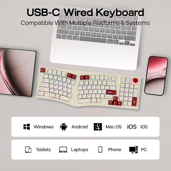 MechLands Feker Alice98 Ergonomic 98 Keys Custom Mechanical Keyboard | VIA Programmable, USB-C Wired Gaming Keyboard, Hot Swappable, 5 Layer Paddings, Control Knob, NKRO, RGB for Win/Mac (Beige) - Image 7
