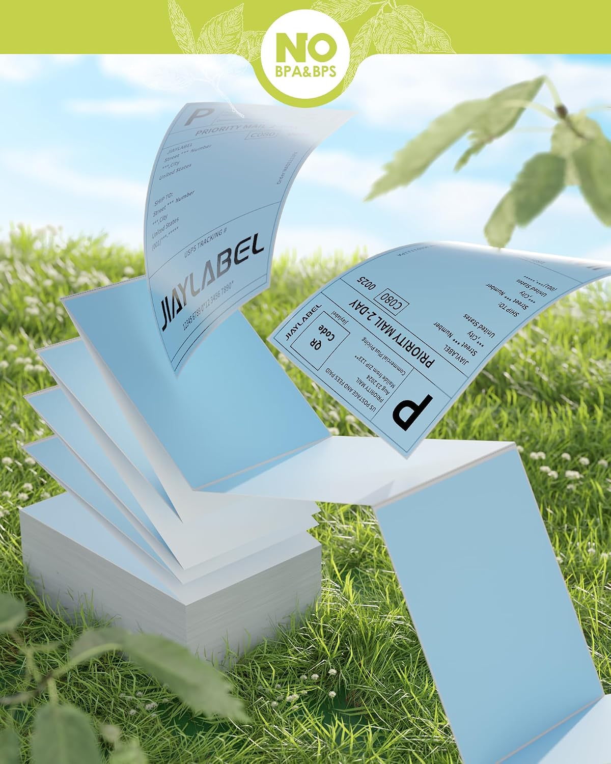 4x6 Thermal Shipping Label Mailing Postage Stickers Paper for Direct Thermal Label Printer USPS UPS Address Big Packing Fanfold Blue Color 500 Labels/Stack,1 Stack - Image 4