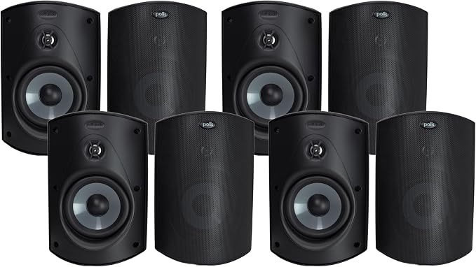 Polk Audio Atrium 5 Outdoor Speakers with Powerful Bass (Pair, Black), All-Weather Durability, Broad Sound Coverage, Speed-Lock Mounting System (Pack of 4) by PolkAudio