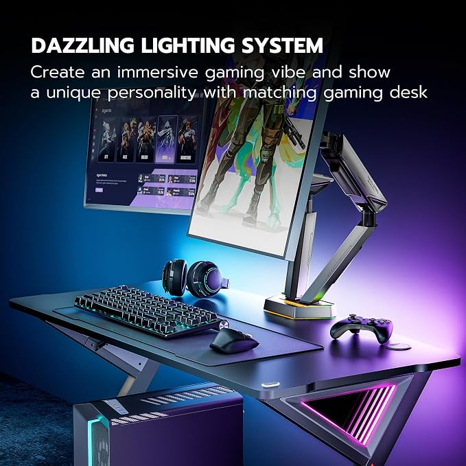ARES WING RGB Dual Monitor Arm Desk Mount for 17-38 inch Monitors, Grey | Heavy Duty Dual Monitor Stand Holds 35.2 lbs, Adjustable Ultrawide Monitor Arm with Clamp & Grommet Base, 75/100 VESA - Image 7