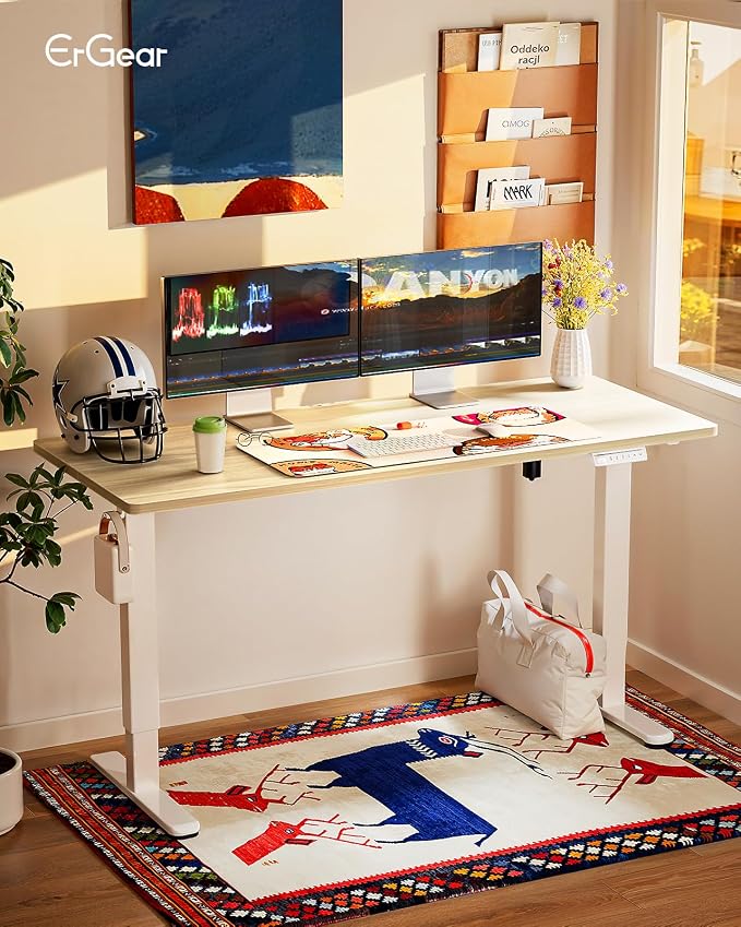 ErGear Height Adjustable Electric Standing Desk, 63 x 28 Inches Sit Stand up Desk, Memory Computer Home Office Desk, Natural - Image 2