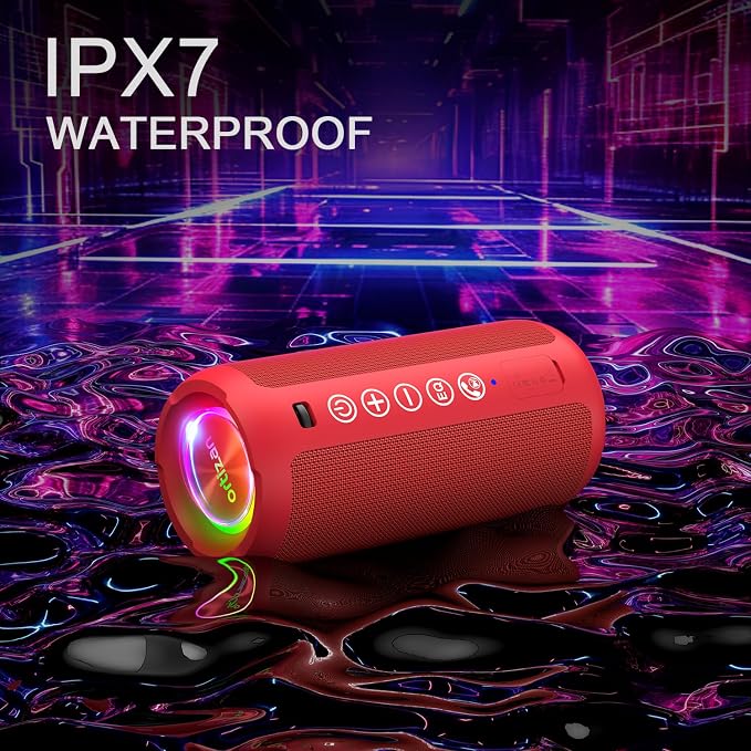 Ortizan Portable Bluetooth Speaker, IPX7 Waterproof, Wireless, Bright Red | 24W Loud Stereo Sound, Deep Bass, Bluetooth 5.3, RGB Lights, Dual Pairing, 30H Playtime for Home/Outdoor/Party, Birthday Gift - Image 4