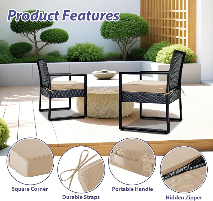 IPYNBAP Outdoor Chair Cushions Set of 4 -Waterproof Outdoor Seat Cushions for Patio Furniture, Patio Chair Cushion with Handle and Ties, Out Door Chair Pads,17x16x2-Square,Beige - Image 5