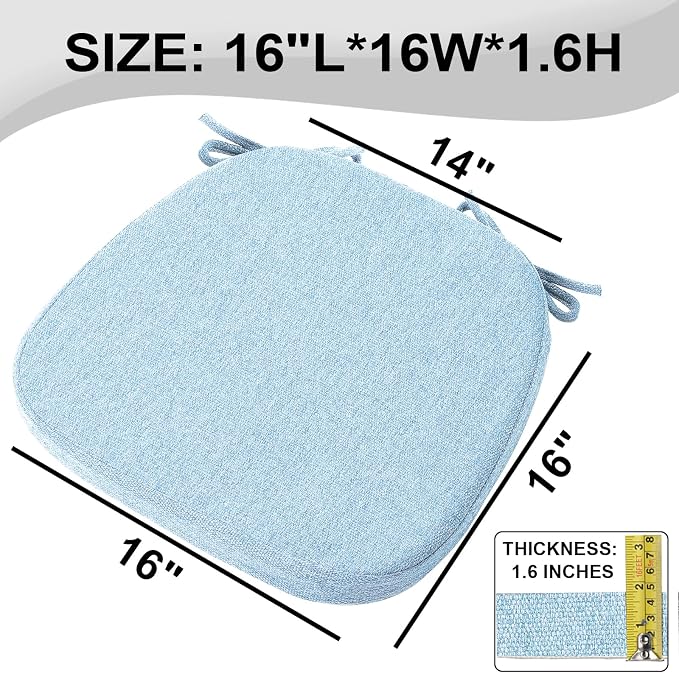 SINOSSO 4 Pack Memory Foam Chair Cushions for Dining Chairs, Friendly Woven Fabric 16" U-Shape Comfortable Kitchen Chair Pads, Removable Slip Resistant Seat Cushions (Set of 4, Water Blue) - Image 3