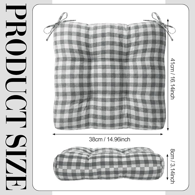 Geetery 4 Pack Chair Cushions, 16" x 15",Gray and White,Plaid - Image 2