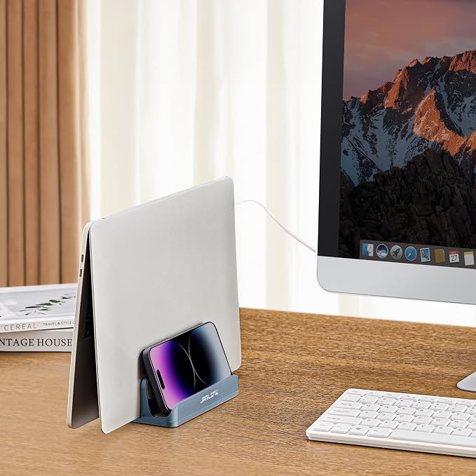 JARLINK 4-in-1 Adjustable Vertical Laptop Stand, Aluminum Holder, Grey | Space-Saving Aluminum Laptop Holder, Compatible with All MacBook, Surface, Chromebook, Phone, and Gaming Laptops. - Image 5