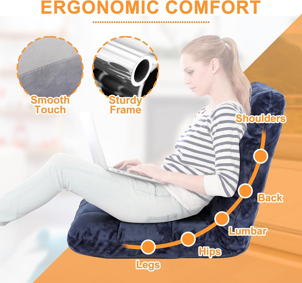 SUPER DEAL 14-Position Folding Floor Chair Gaming Sofa Cushioned Padded Reclining Bed Lounge Couch Seating for Comfy Reading, Reading, Gaming, Relaxing, Watching TV， Blue - Image 5