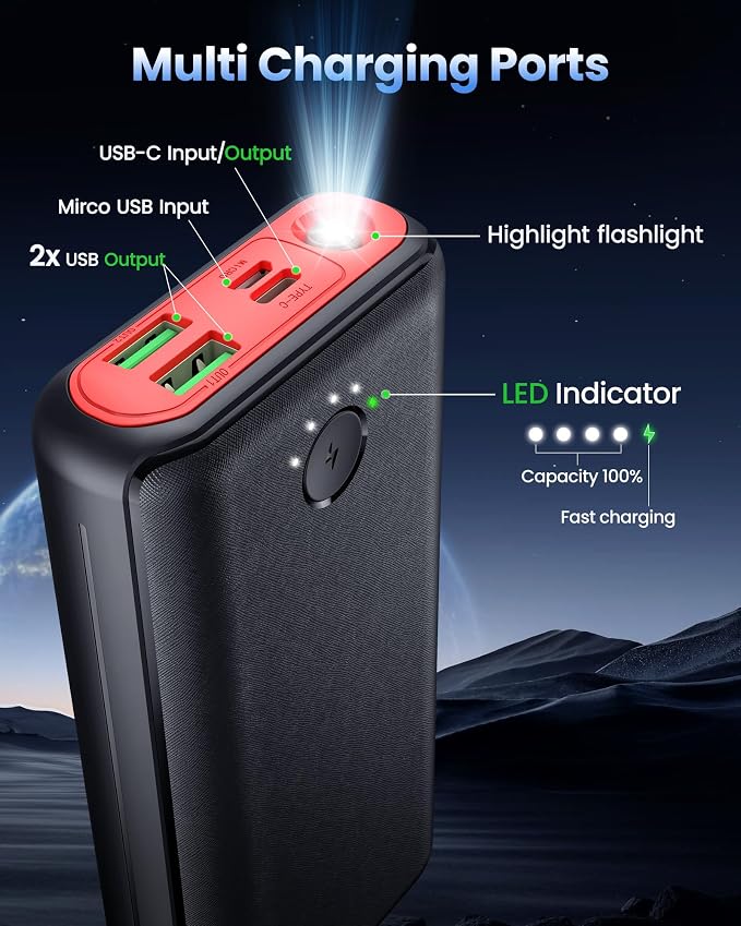 Portable Charger Power Bank 40000mah Fast Charging | USB C 22.5W External Battery Pack Phone Charger Quick Charge with 3 Outputs & 2 Inputs for iPhone 17/16/15 Samsung Camping - Image 3
