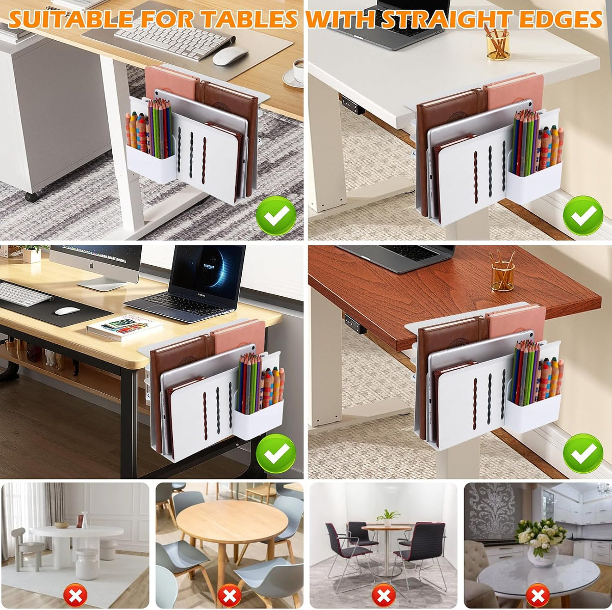 Desk Side Storage, 2 Tier Steel Hanging Organizer, No Drill Side Desk Organizer, Laptop Holder, with Pen Holder, For Office Supplies & Studio Essentials - Image 6