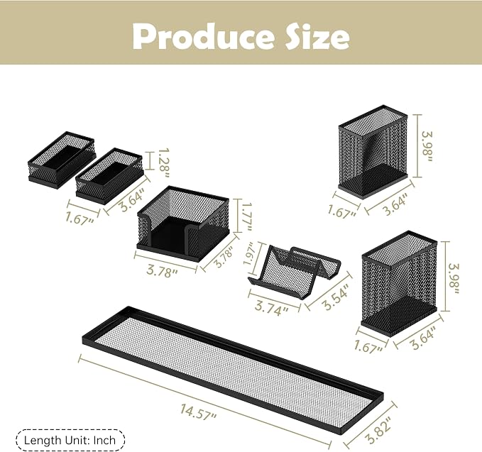 Pen Holder for Desk, 6-Piece Mesh Desk Organizer with Phone Holder, Black | 6-Piece Black Mesh Desk Set Includes Pen Cups, a Sticky Note Caddy and Phone Holder for Office, School, Home - Image 3