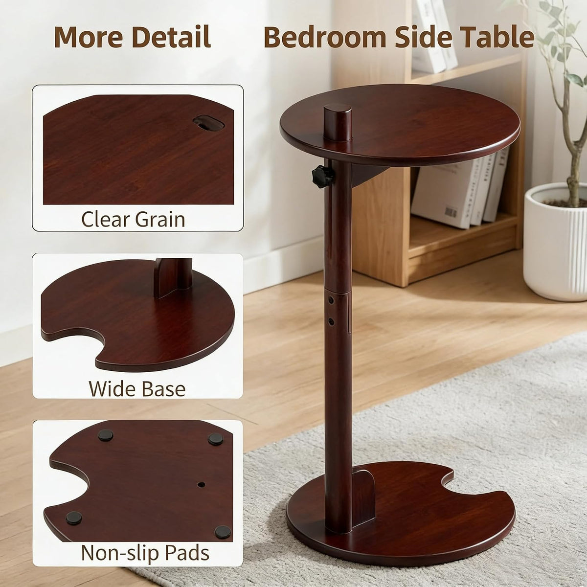 Bamboo C Shaped Table, Pedestal Table for Sofa, Chestnut - Image 6