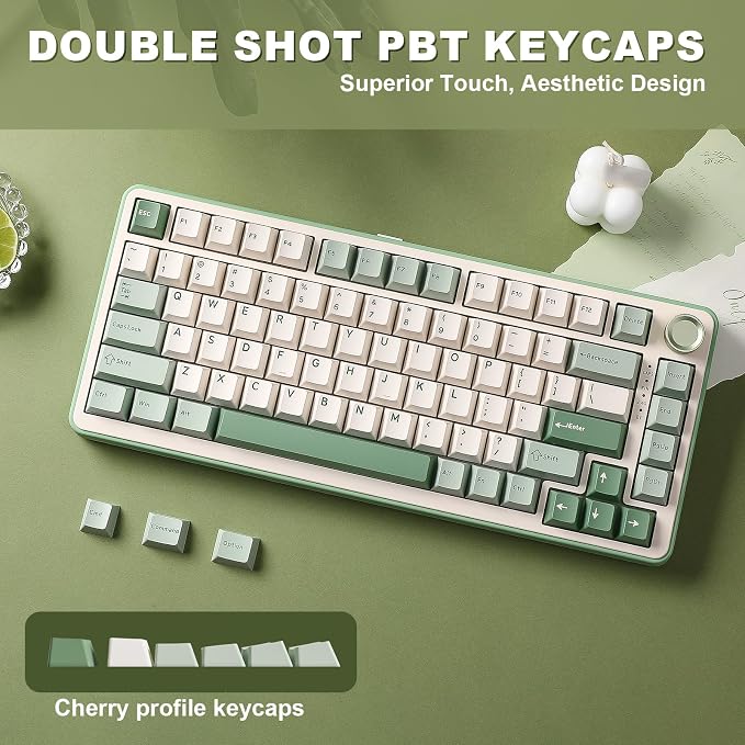 YUNZII B75 PRO 75% Wireless Mechanical Keyboard(Matcha Green,Cocoa V2) | Hot Swap Keyboard with Knob, Gasket Mount, Creamy Pre-lubed Switch for Smooth Typing, BT/USB-C/2.4G, for Gaming - Image 7