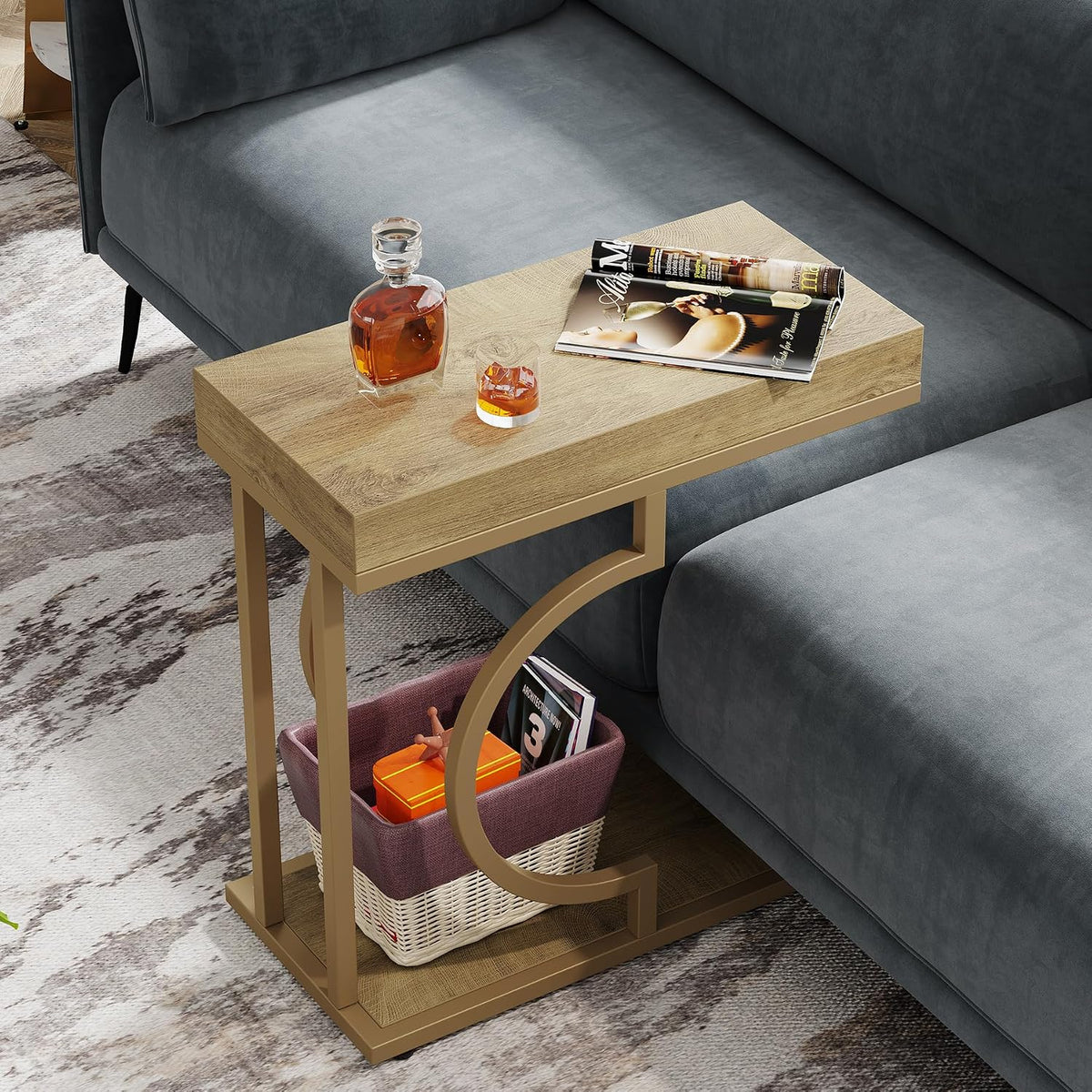 Tribesigns Narrow Side Table Set of 2, C Shaped End Table - Image 4