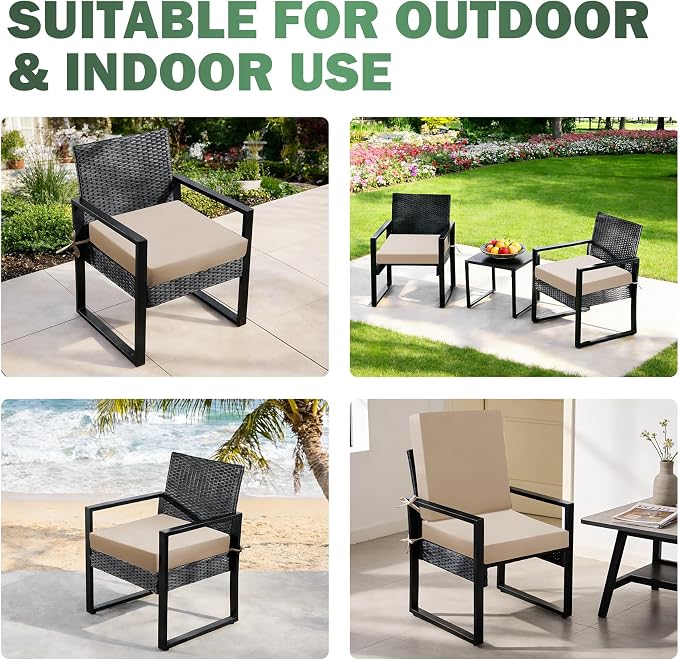 Outdoor Chair Cushions Set of 2, 19x19x3 Inch Waterproof & Fade Resistant Patio Furniture Seat Cushions with Ties, Square Outdoor Dining Chair Cushions for Lawn, Garden, Deck & Yard, Beige - Image 6