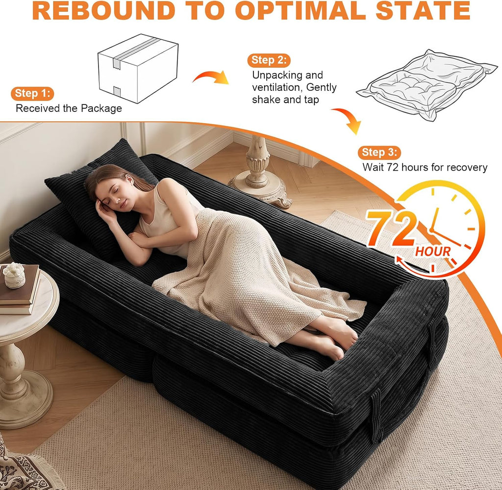 Folding Sofa Bed, Convertible Sleeper Chair, Corduroy Boneless Couch - Image 7