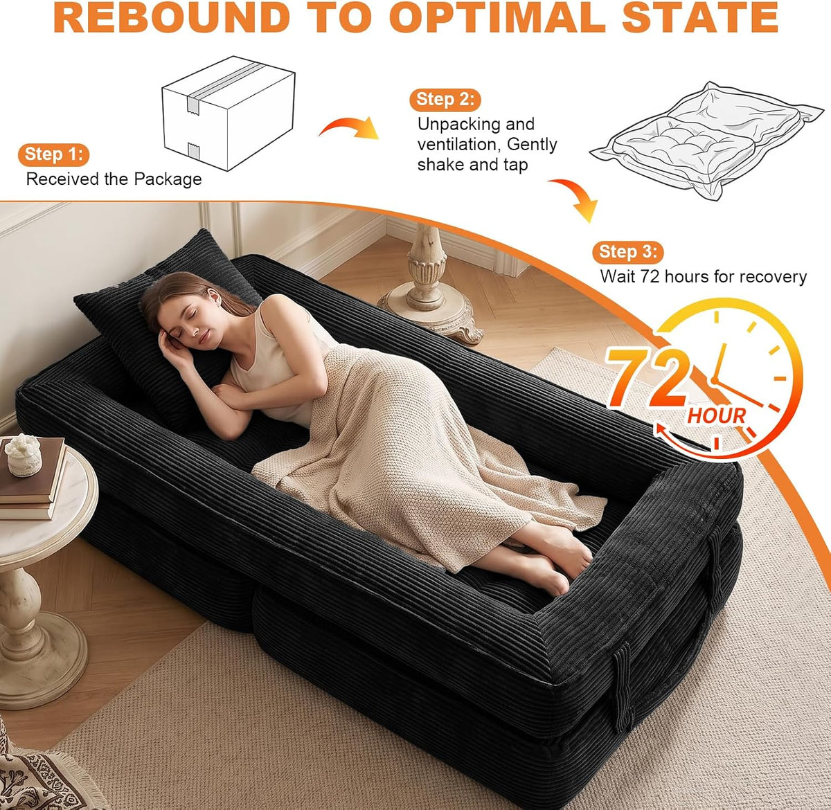 Folding Sofa Bed, Convertible Sleeper Chair, Corduroy Boneless Couch - Image 7