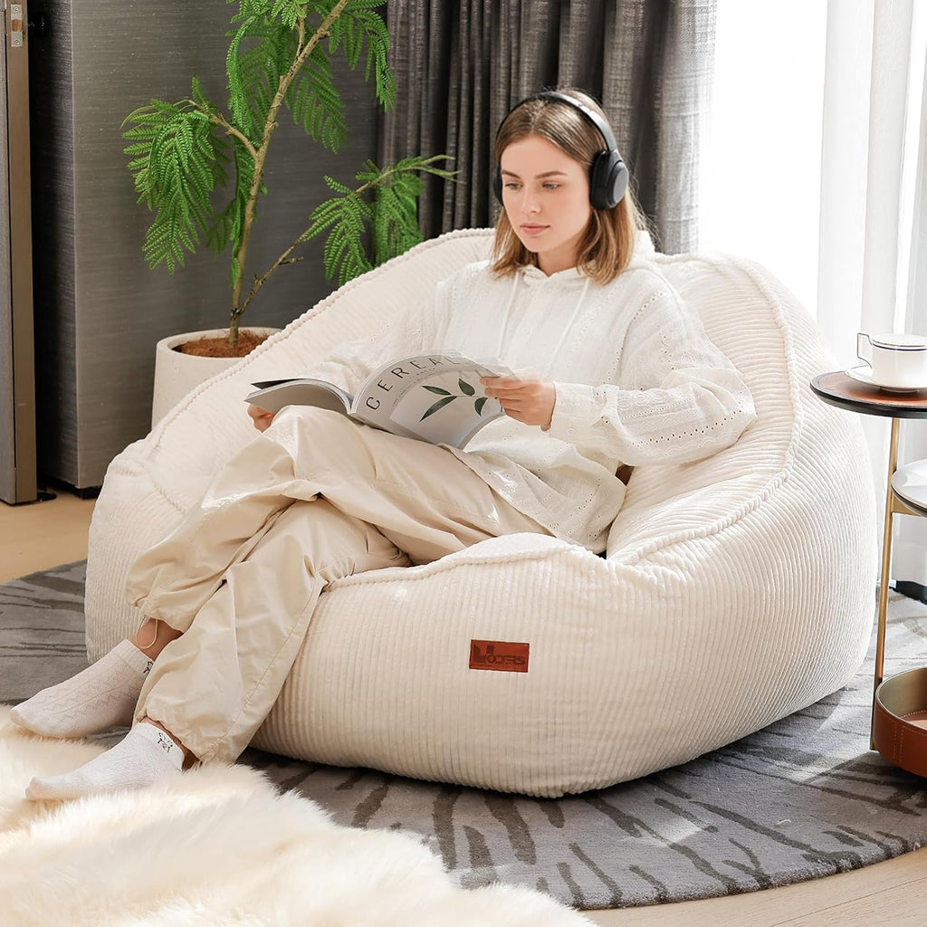 Giant Bean Bag Chair for Adults, Teens and Kids, Cozy Fluffy Corduroy Beanbag Chair with Filler, Large Floor Lounge Sofa for Living Room, Bedroom, Dorm, Gaming and Reading(L-Eggshell) - Image 6