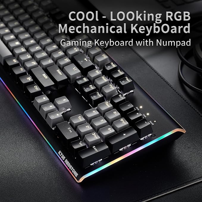 Hexgears GK735 Full-Size Mechanical Gaming Keyboard, Surround Side Light Strip+Backlit Keyboard with Linear Switch, Anti-Ghosting, Double-Shot PBT Keycaps, Compatible with Windows, macOS (Gray-Black) - Image 3