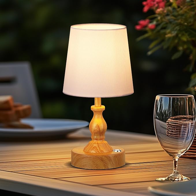 Mini Cordless LED Table Lamp, 5200mAh Rechargeable Battery Operated Lamp, 3-Level Brightness, Touch Dimmable Desk Lamp, Bedside Night Light for Patio Camping Restaurant Home, Wood Grain - Image 9