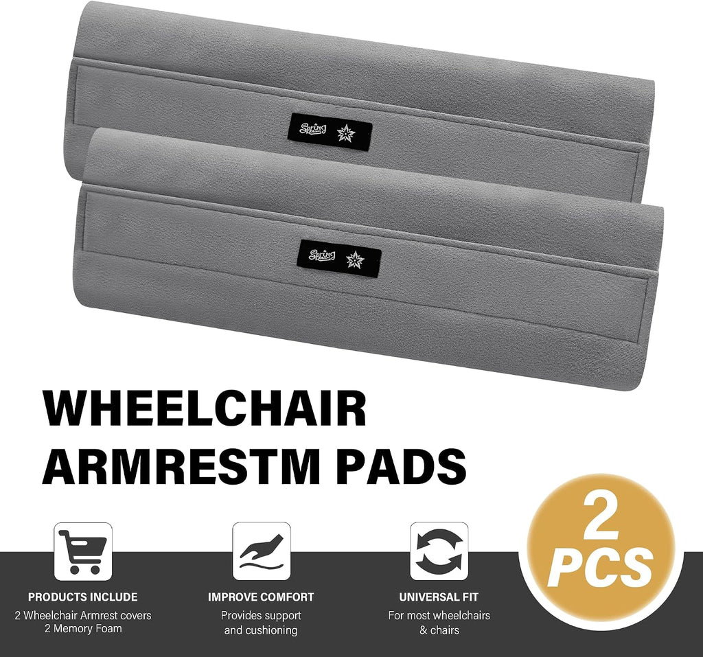 Wheelchair Armrest Covers (Pair) - Suede Velvet Memory Foam Accessories Pads for Wheelchair Arm Rest, Office Transport Chairs, Soft Support Cushion for Mobility Aids(Grey) - Image 4