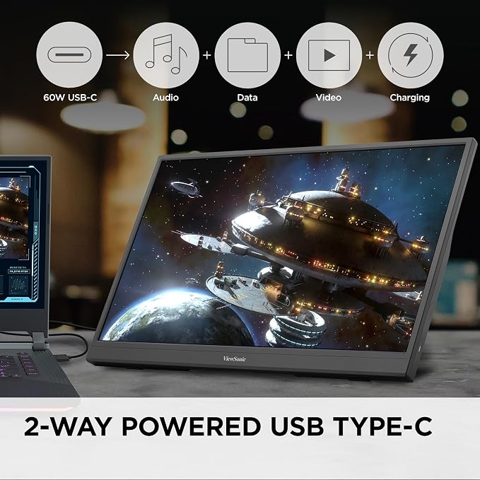 ViewSonic VX1754 17 Inch 1080p Portable Gaming Monitor, IPS 144Hz Display | AMD FreeSync, USB C, Mini HDMI, Laptop, Console, Phone, Built In Stand, Protective Sleeve, 60W Charging, Anti Glare, Travel - Image 4