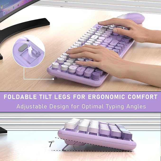 Links9+ Colorful Wireless Keyboard and Mouse Combo (Purple Gradient) | Full-Size Retro Typewriter Style Keyboard with Vintage Round Keycaps, 2.4G Wireless Set for Windows, Mac, Laptop, PC, Desktop - Image 5