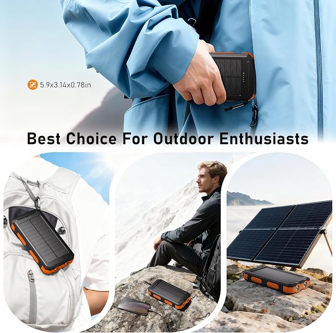 Durecopow Solar Charger Power Bank 20,000mAh, Portable Charger, 4 Cables 3 Ports Fast Charging External Battery Pack with USB C for Cell Phones, Solar Panel Charger with Dual Flashlight for Camping - Image 9
