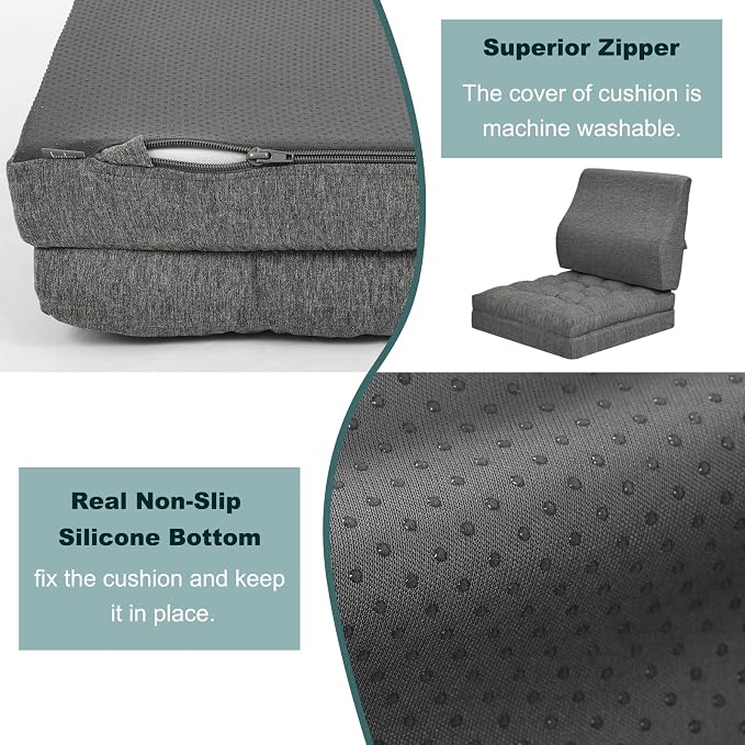 baibu Memory Foam Recliner Cushions with Lumbar Support Pillow Set for Elderly, 20x20x5 Inch Dual-Layer Non-Slip Recliner Seat Cushion & Back Support Pillow for Reduce Hip & Lumbar Pain, Dark Grey - Image 5