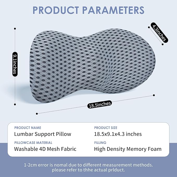 kasney Lumbar Support Pillow for Office Chair, Back Support Pillow, Gray | Memory Foam Lumbar Pillow for Low Back Pain Relief, Ergonomic Streamline Car Seat, Office Chair, Recliner and Bed - Image 5