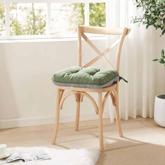 Love's cabin Memory Foam Chair Cushions Set of 4, 19 Inch, Green | 19"x19"x3.5", Indoor & Outdoor Chair Seat Pads with Non-slip Bottom and Ties, for Dining, Kitchen, Office and Patio Chair - Image 7