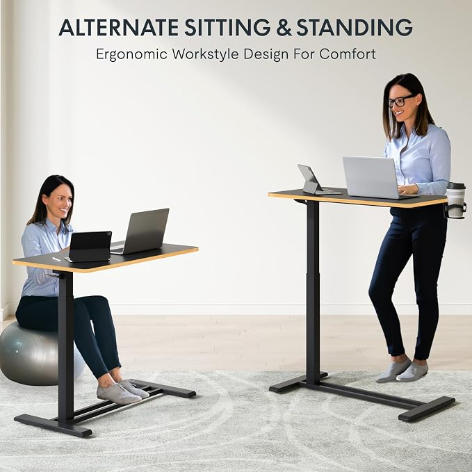 FLEXISPOT H7 32" Pneumatic Height-Adjustable Overbed Table with Wheels | C-shaped bedside table TV Tray,Medical End Side Table,Laptop desk for Hospital Home office use,31.5"W x 17.7"D,Black Maple - Image 6