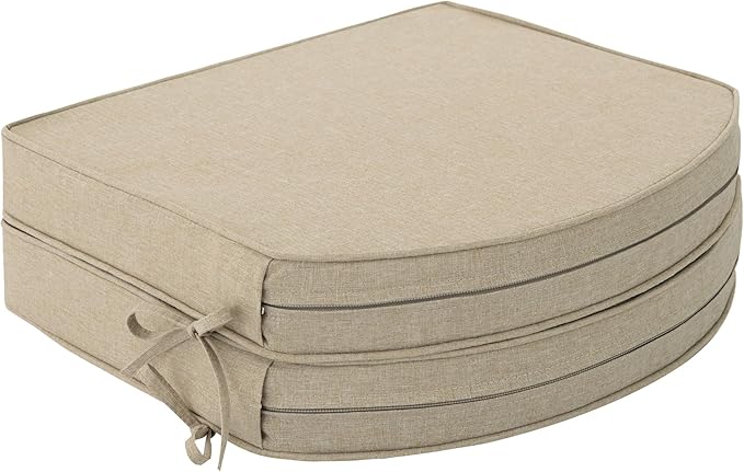 Outdoor Chair Cushions, Fade-Resistant & Water-Resistant, D Shaped Patio Furniture Seat Chair Pads Replacement with Ties, Non-Slip Bottom, Removable Cover, Set of 2, 17 x 16 Inch, Natural by Unknown